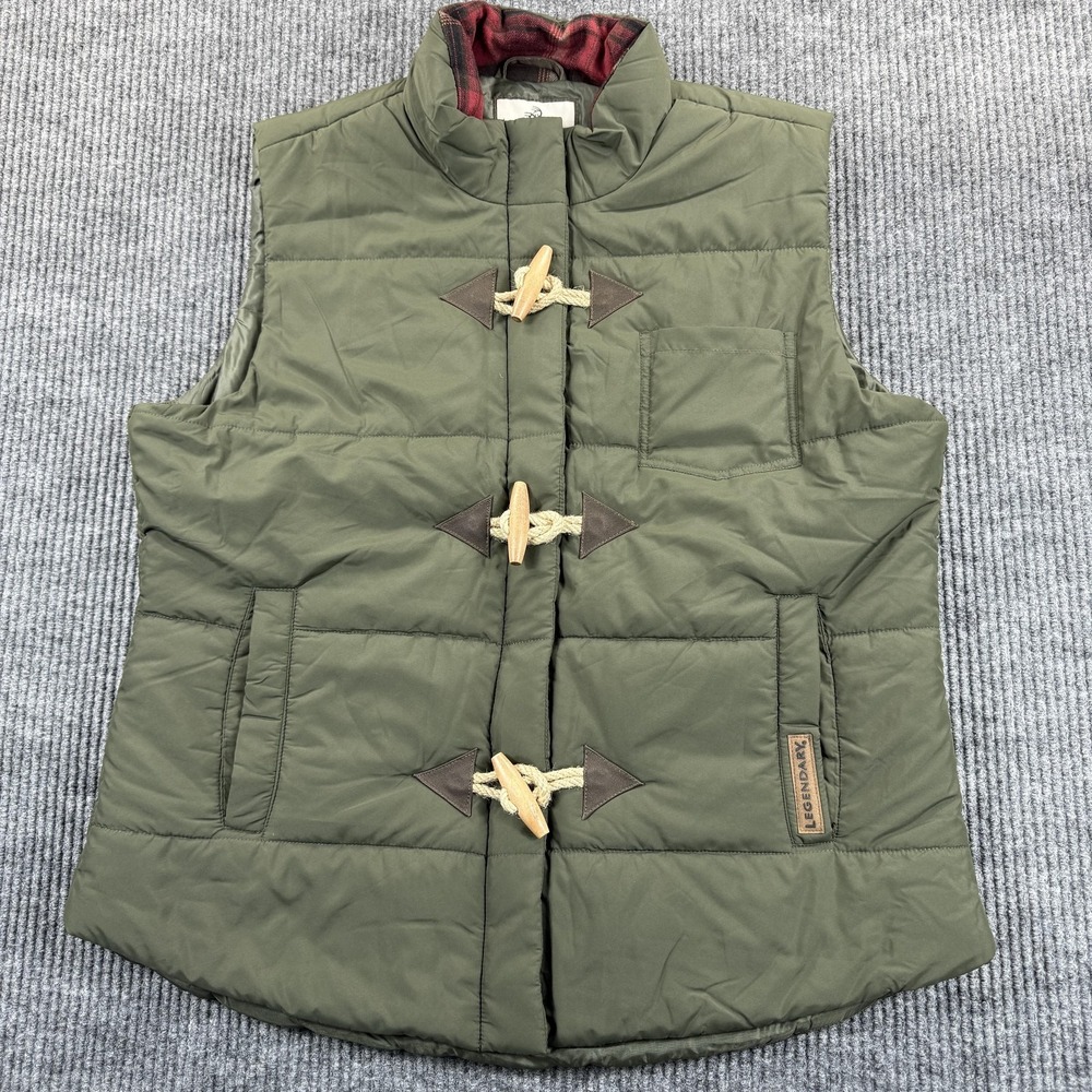 Legendary Whitetails Vest Mens XL Green Puffer Toggle Quilted Flannel Lined EUC